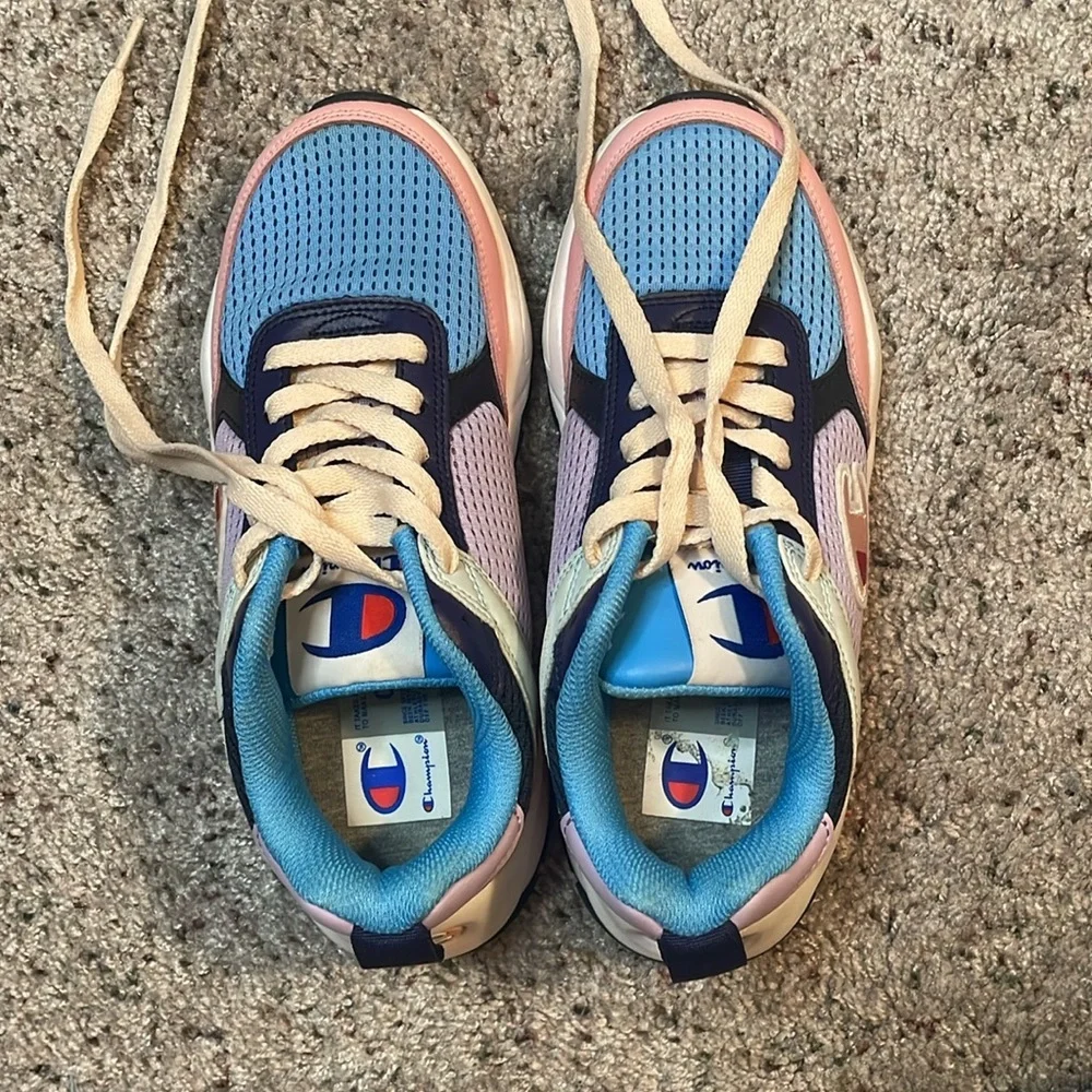 Champion Multi‎ Color Shoes Women’s Sz 6W Block W Blue Pink Purple Tennis Shoe